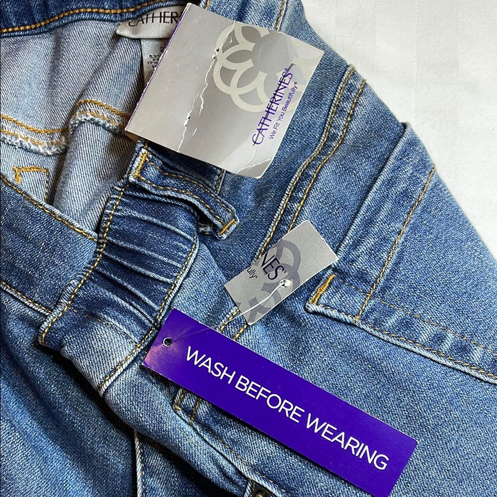 Catherines Blue Straight Leg Jeans with Distressing and Patchwork - Picture 10 of 10